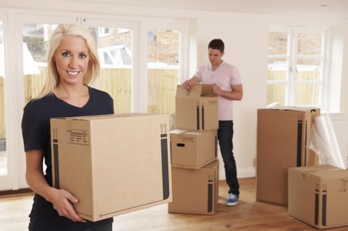 Careful loading of boxes and furniture into a moving van