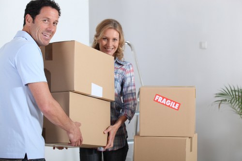 Professional movers carrying furniture for a local house move