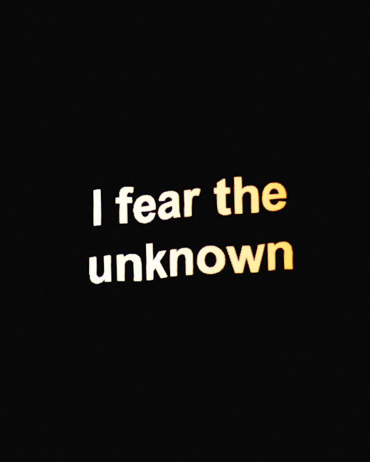 A digital image with a black background displaying the phrase 'I fear the unknown' in large, bold, mixed-use font, with 'fear' and 'unknown' in a light beige colour, and 'I' and 'the' in white. The text is centered on the image. While the message conveys a sense of apprehension about uncertainty, the plain background and straightforward typography focus attention on the written words, making it suitable for contexts related to psychological themes or discussions about facing new challenges, such as home relocation or moving services offered by Man with Van Locksbottom. The minimalist design emphasizes clarity and seriousness, aligning subtly with themes of planning and risk management in moving and removals.